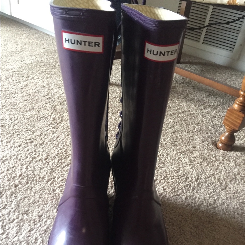 Purple lace up hunter rain boots